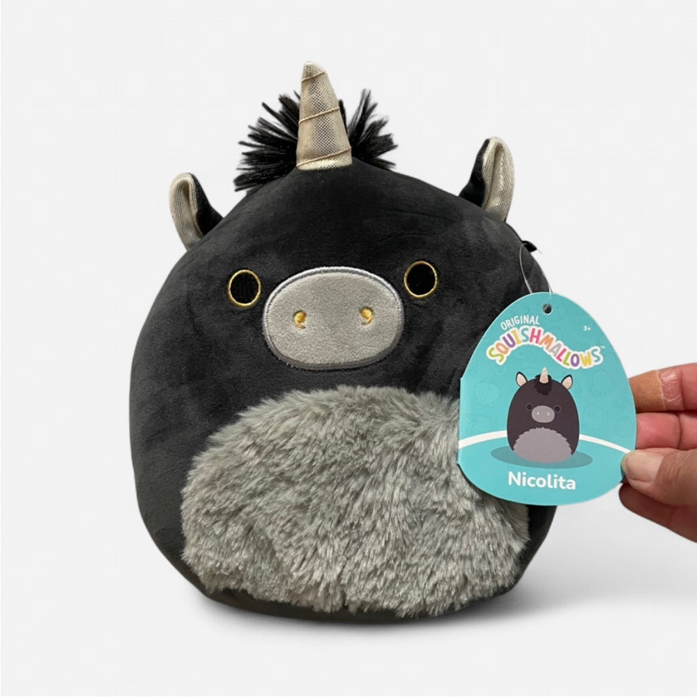 Squishmallows Nicolita Unicorn Black Silver Fuzzy Belly 8 Inch Plush Toy Unisex